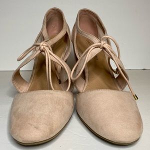 Blush pink tie up pumps